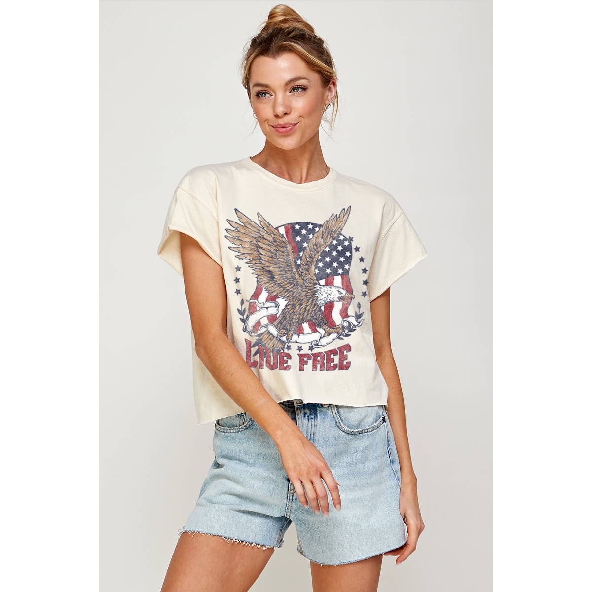 Live Free Fourth July Vintage Graphic Crop Top