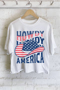 Howdy America Flag Hat Graphic Long Crop Top
