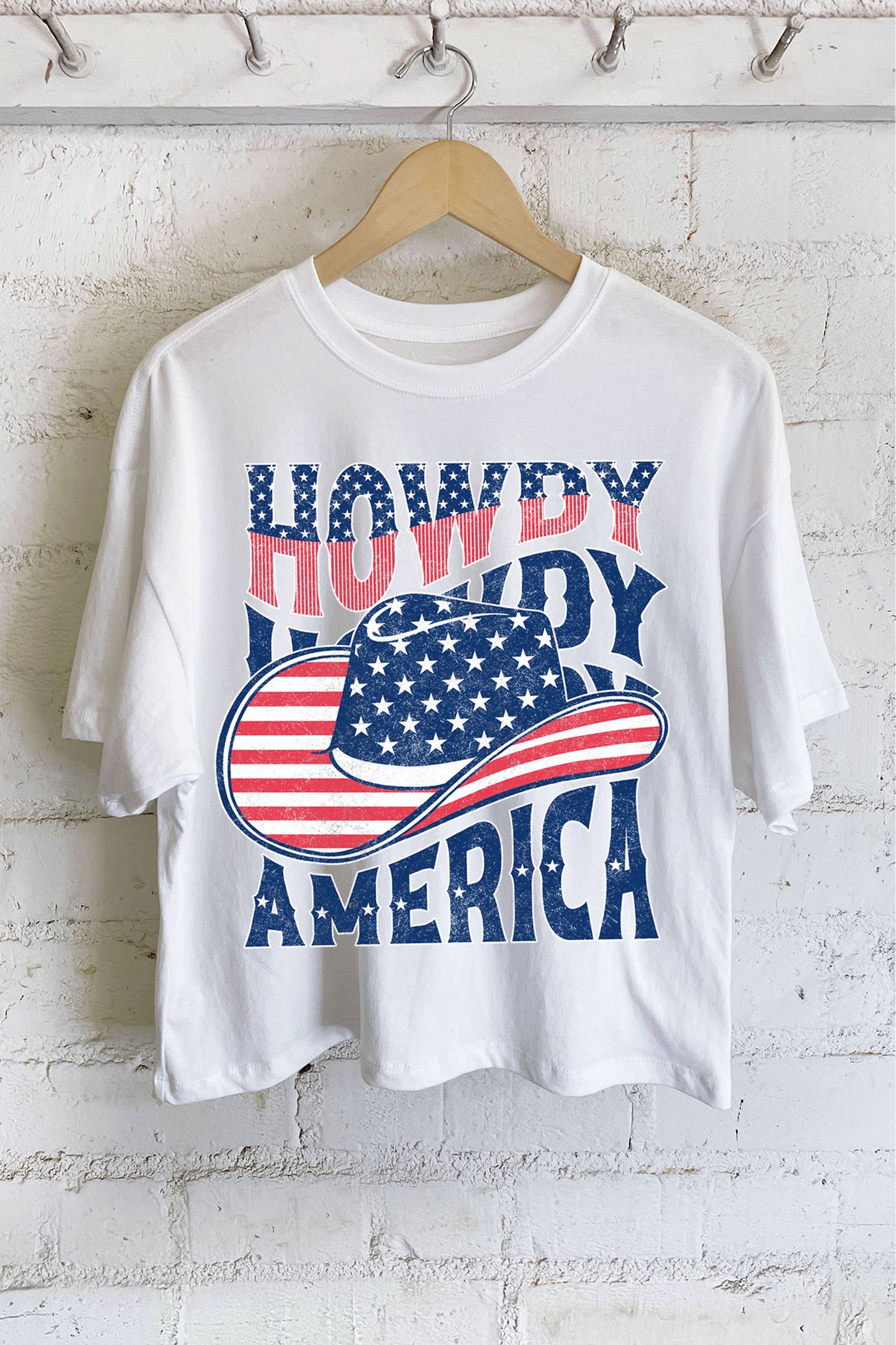 Howdy America Flag Hat Graphic Long Crop Top