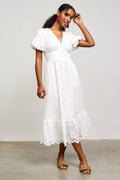 Eyelet Lace Smocked Back Midi Dress
