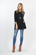 ....SI-10759 30" 3/4 Sleeve Boat Neck Flared Top with Side Pockets