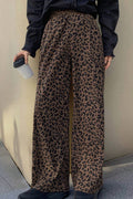 Leopard Print Elastic High Waist Loose Corduroy Pants (S-Xl)