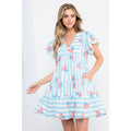 Flutter Sleeve Stripe Print Dress