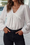 Floral Guipure Lace Patchwork Frilled Blouse (S-Xl)