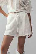 Bohemian Crochet Knit Drawstring Elastic Waist Pocket Shorts