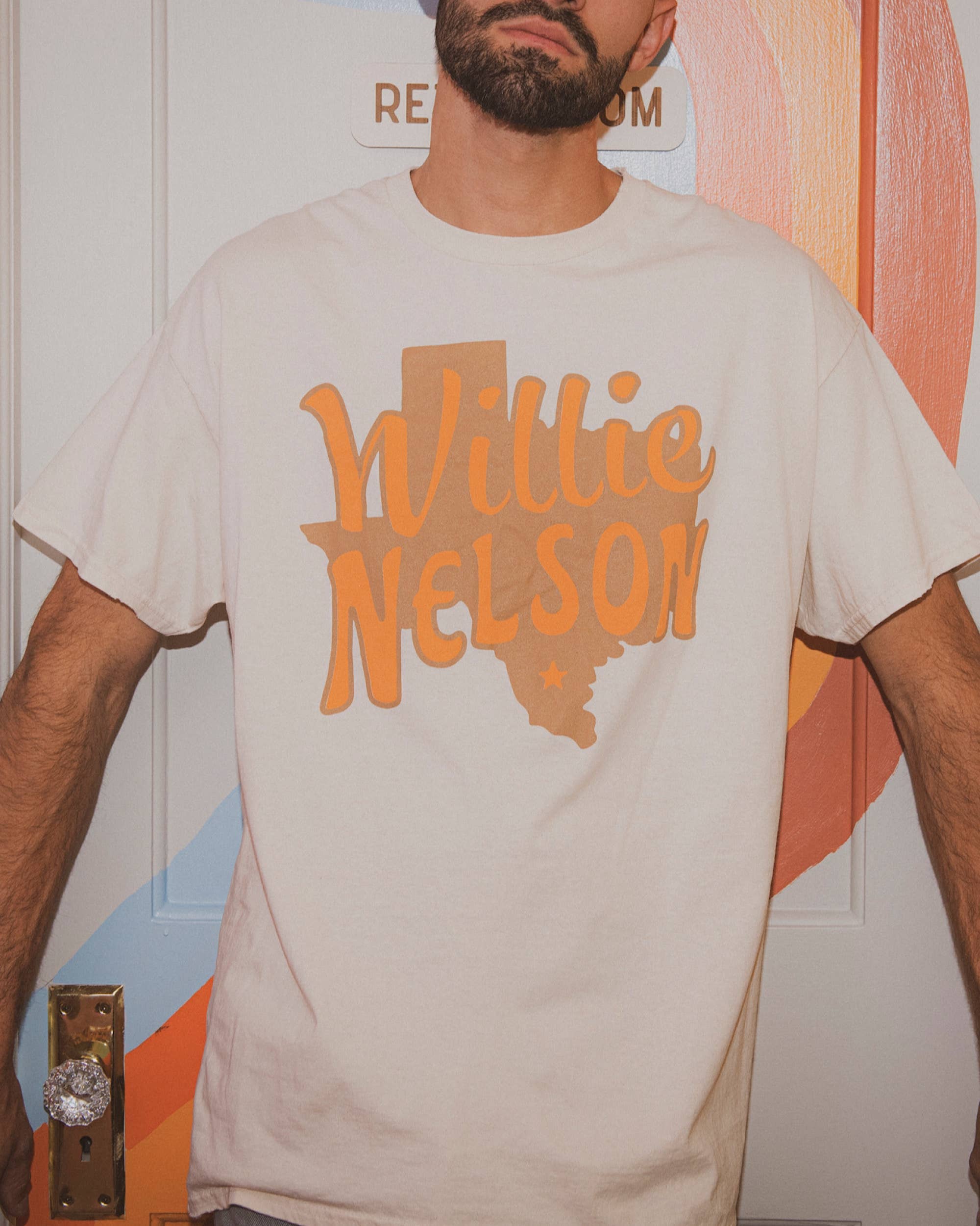 Willie Nelson Orange Texas Off White Thrifted Graphic Tee