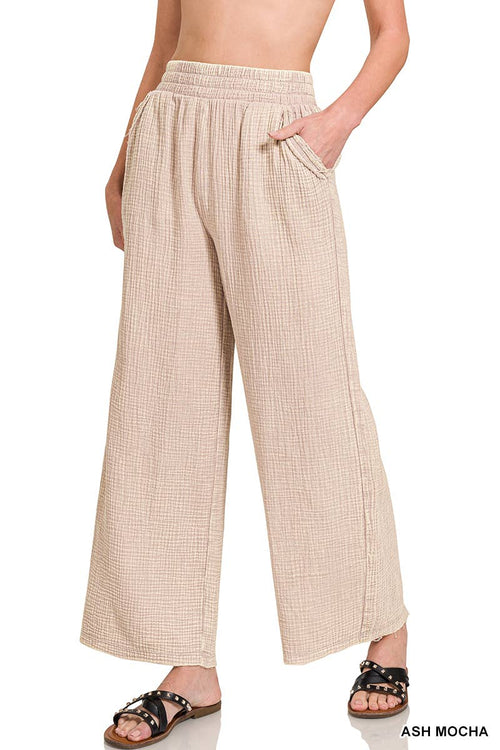 ".._ Washed Gauze Frayed Hem Pants