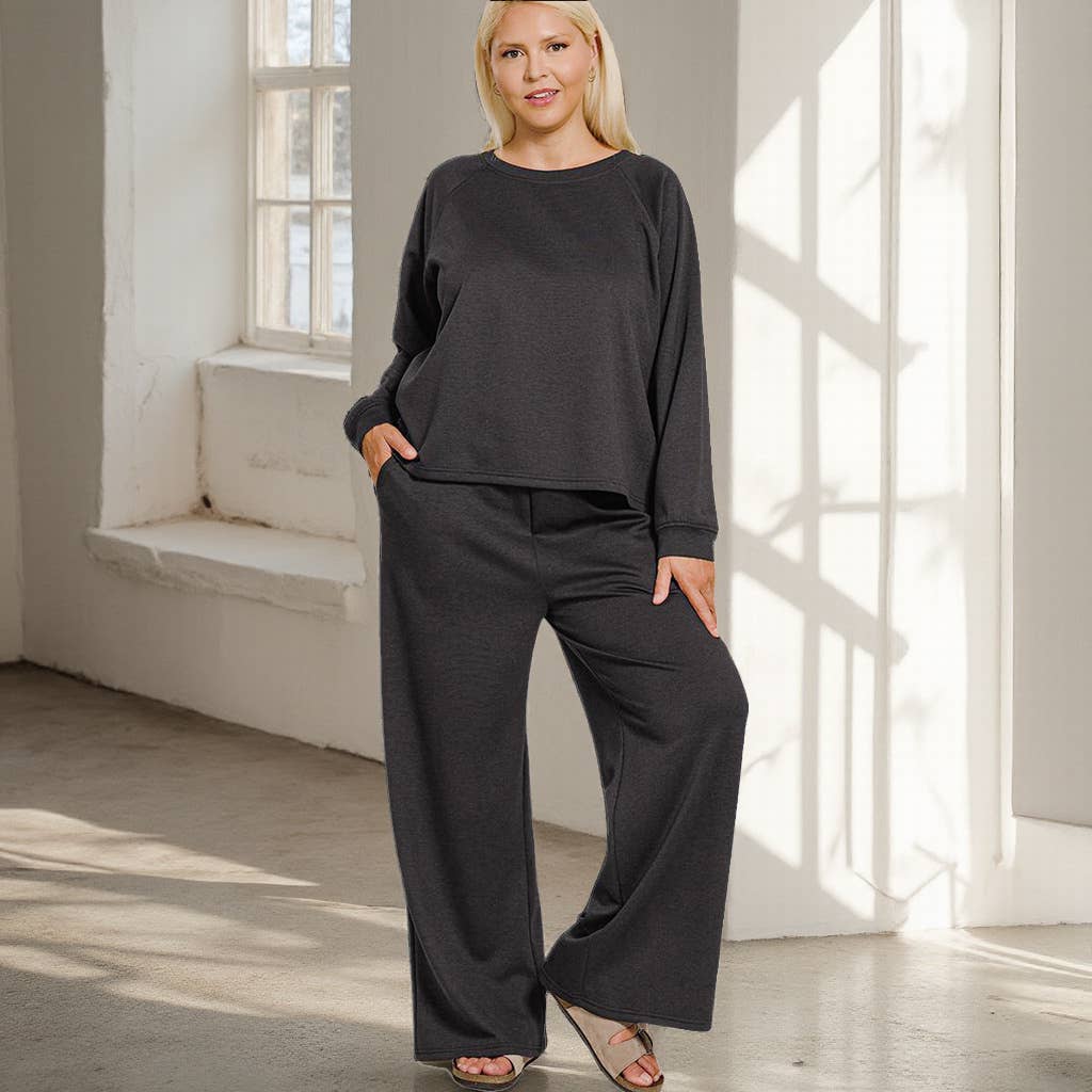 0202 Plus Scuba Crewneck Pullover & Pants 2PC Set SI-28687