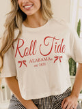 Bama Crimson Tide Established Bows Off White Cropped Tee