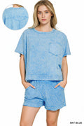 0217 Halo Snow Washed Boxy Top & Shorts Set SI-29513
