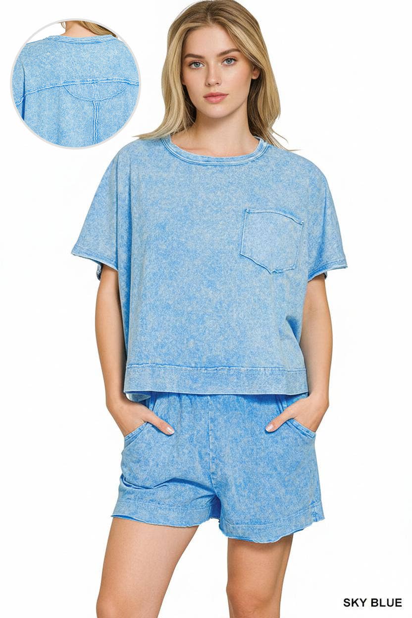 0217 Halo Snow Washed Boxy Top & Shorts Set SI-29513