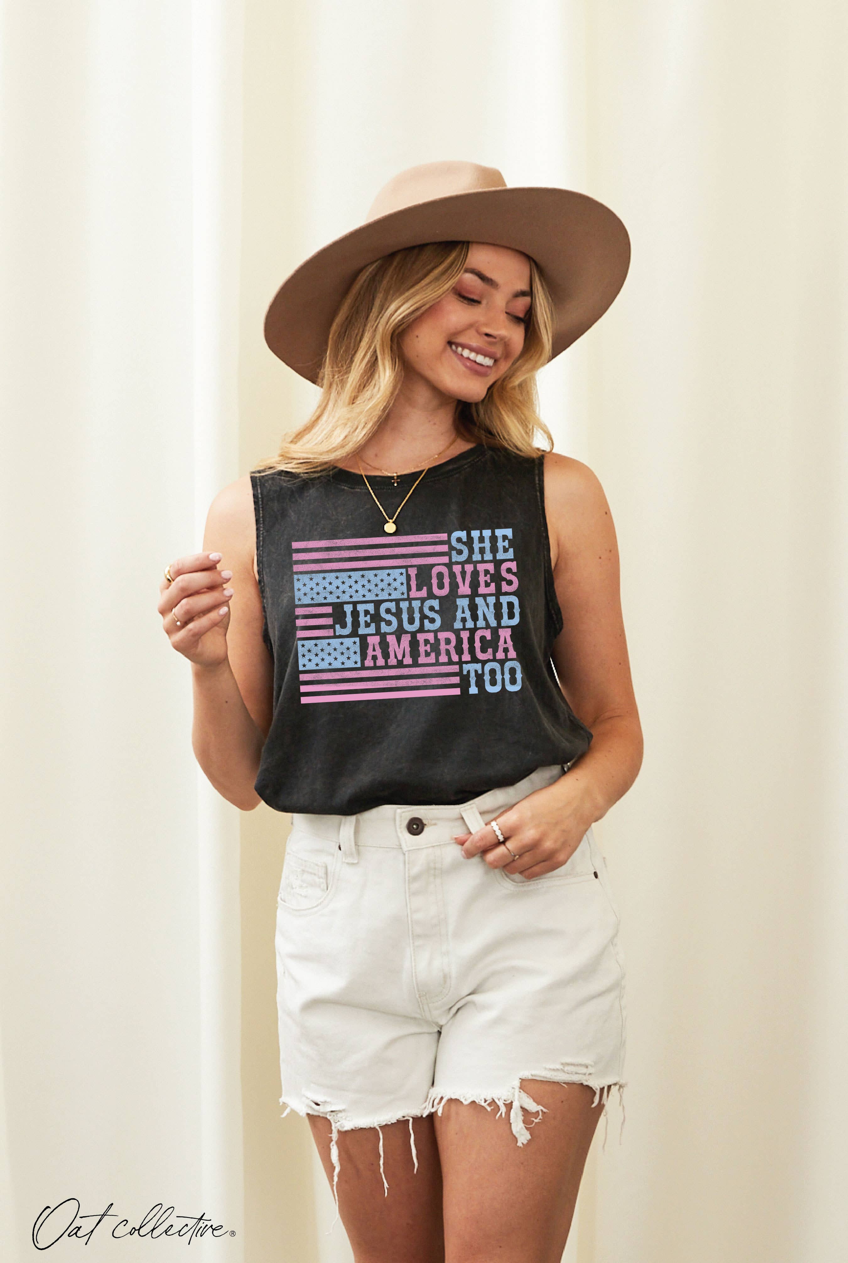 She Loves Jesus and America Too Mineral Graphic Tank Top