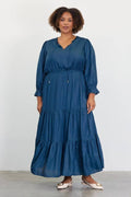 Plus Size Long Sleeve Split Neck Maxi Dress
