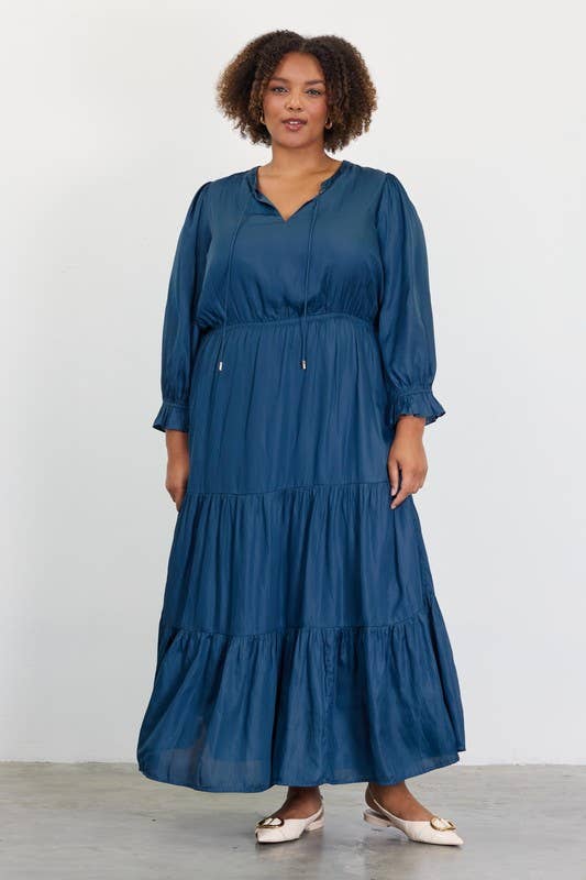 Plus Size Long Sleeve Split Neck Maxi Dress