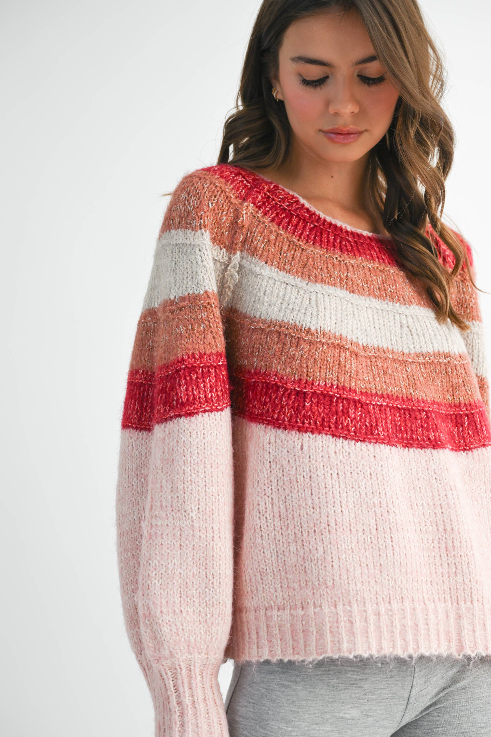 3287GK Striped Chunky Knit Pullover Sweater