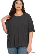 1203 Plus Oversized Ribbed Round Neck Short Sleeve Tee SI-27398