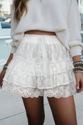 Lace Ruffle Tiered Drawstring Elastic Waist Shorts (S-Xl)