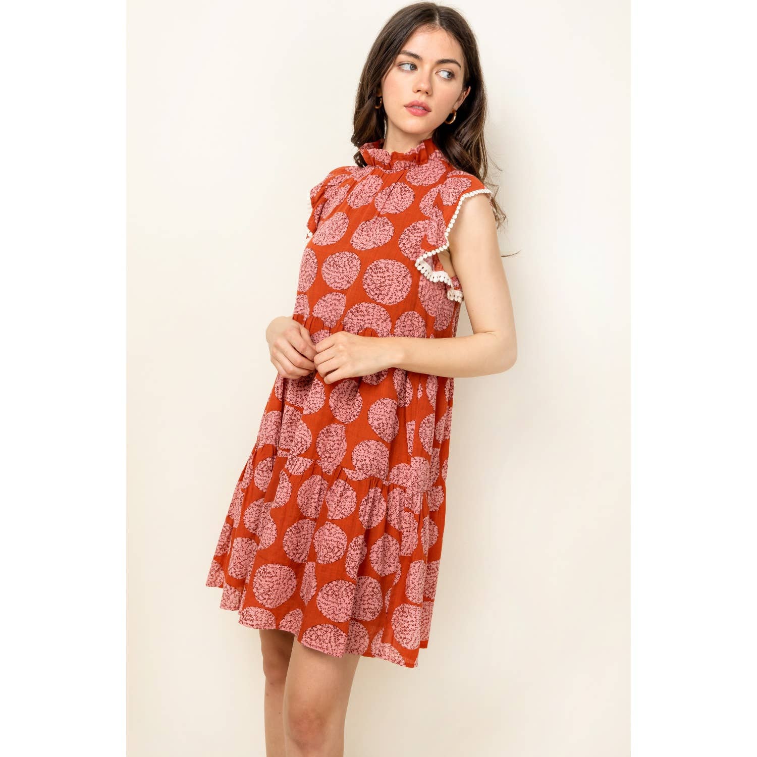 Flutter Sleeve Tiered Print Dress