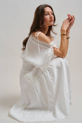 White Eyelet Smocked Cold Shoulder Dress