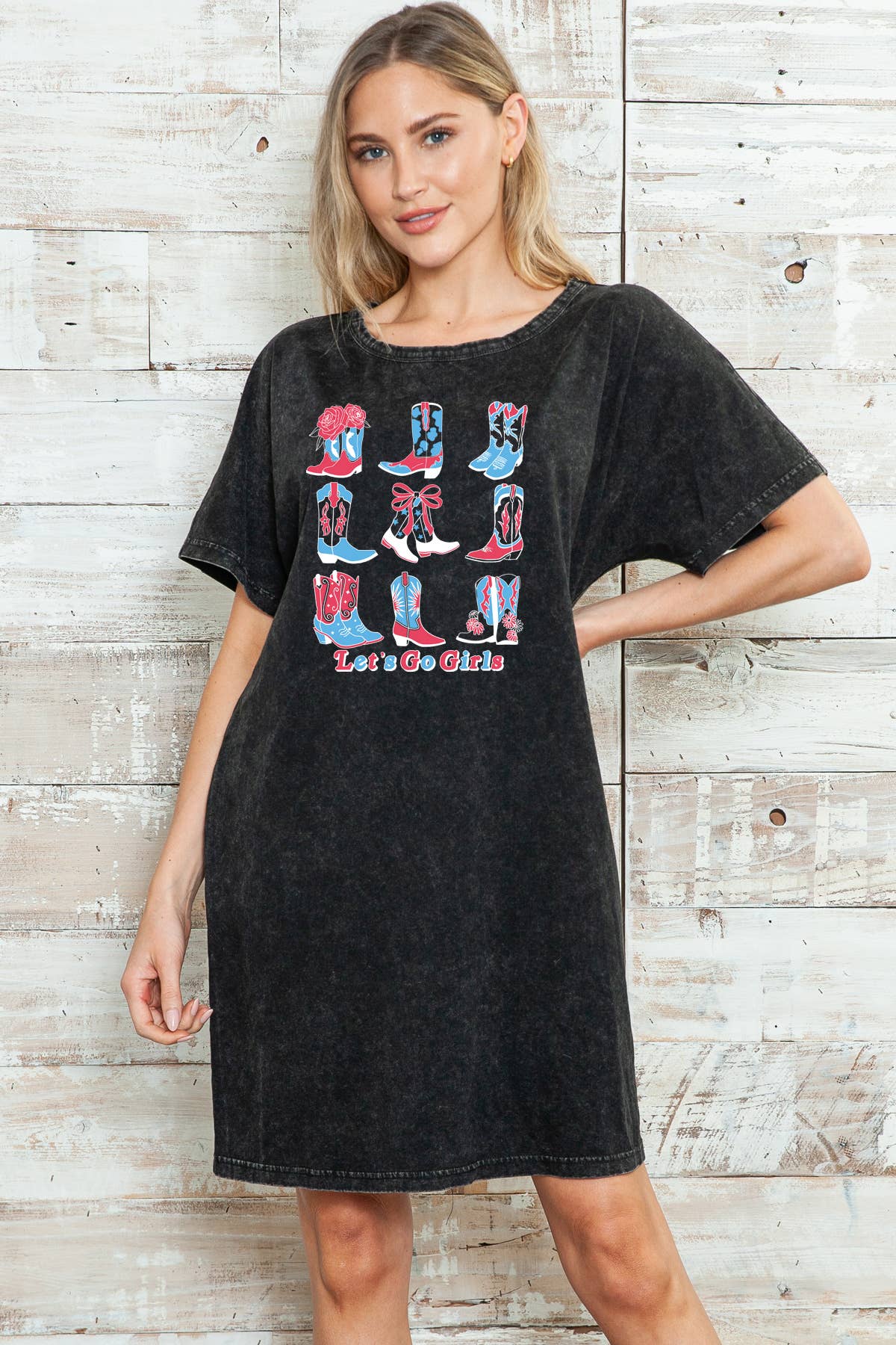 Women Cowgirl Mineral Wash Graphic Print Dress