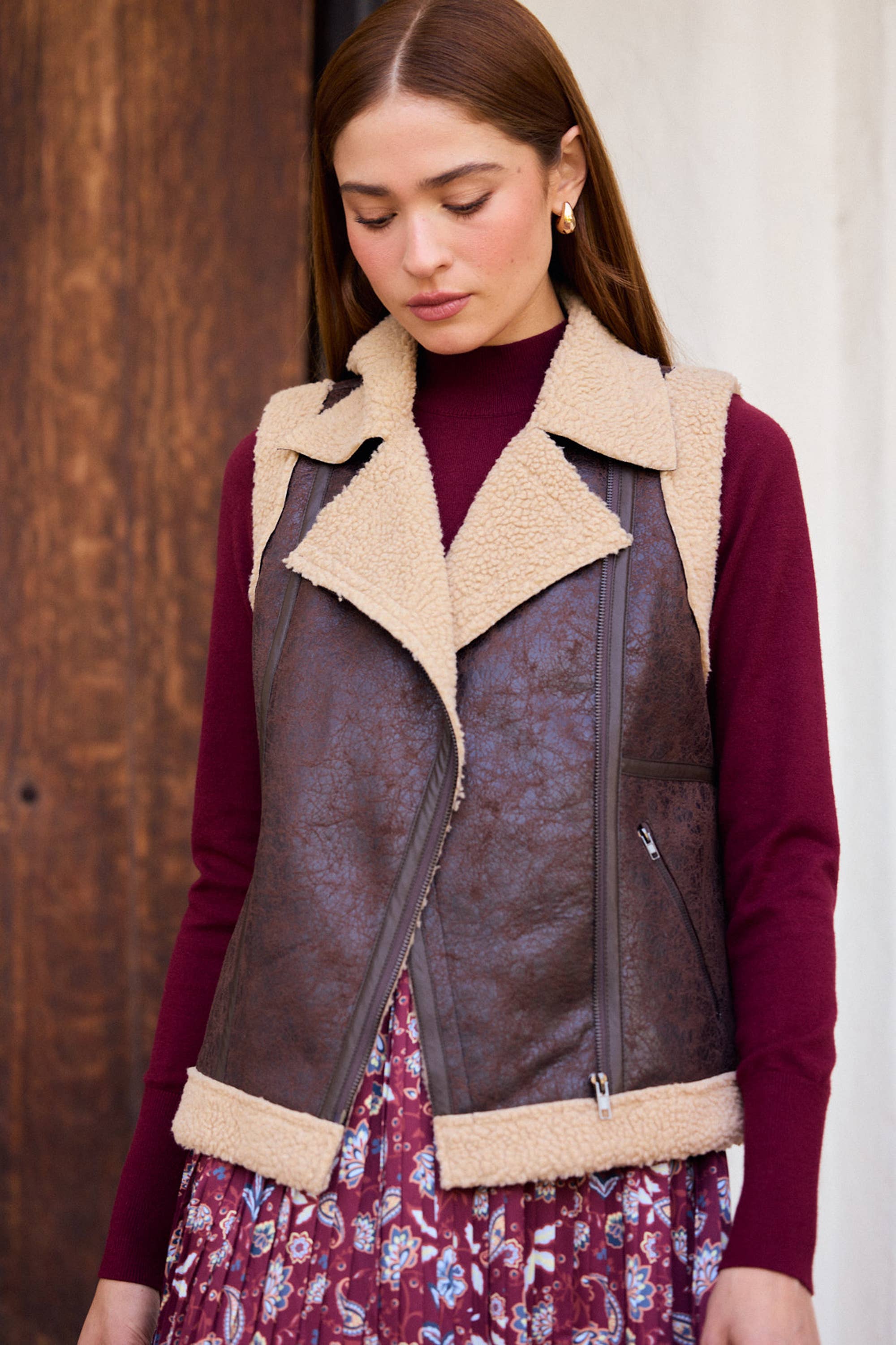 Faux Shearling Moto Vest