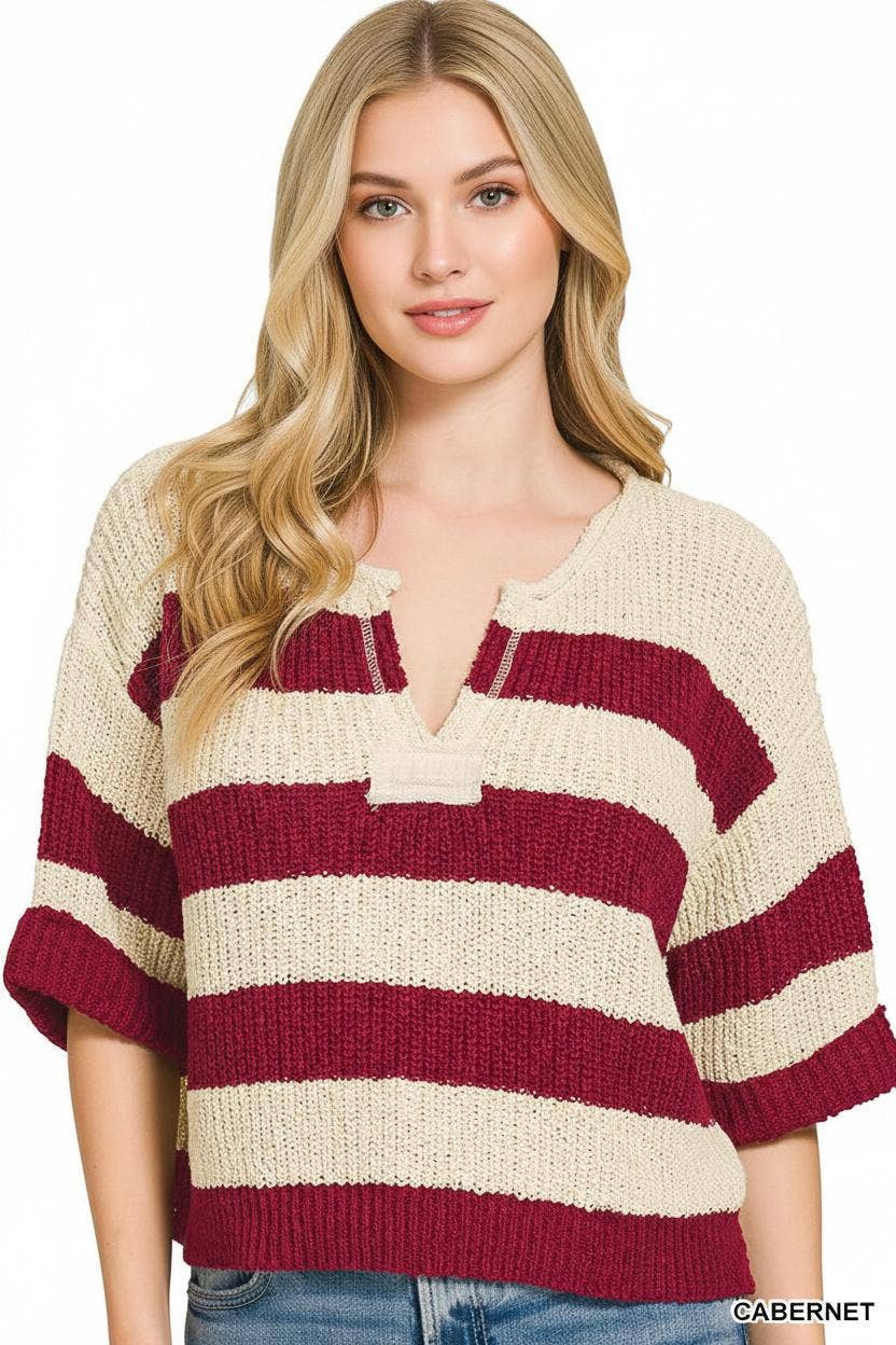 .0316 Split Neck Stripe Sweater SI-29604