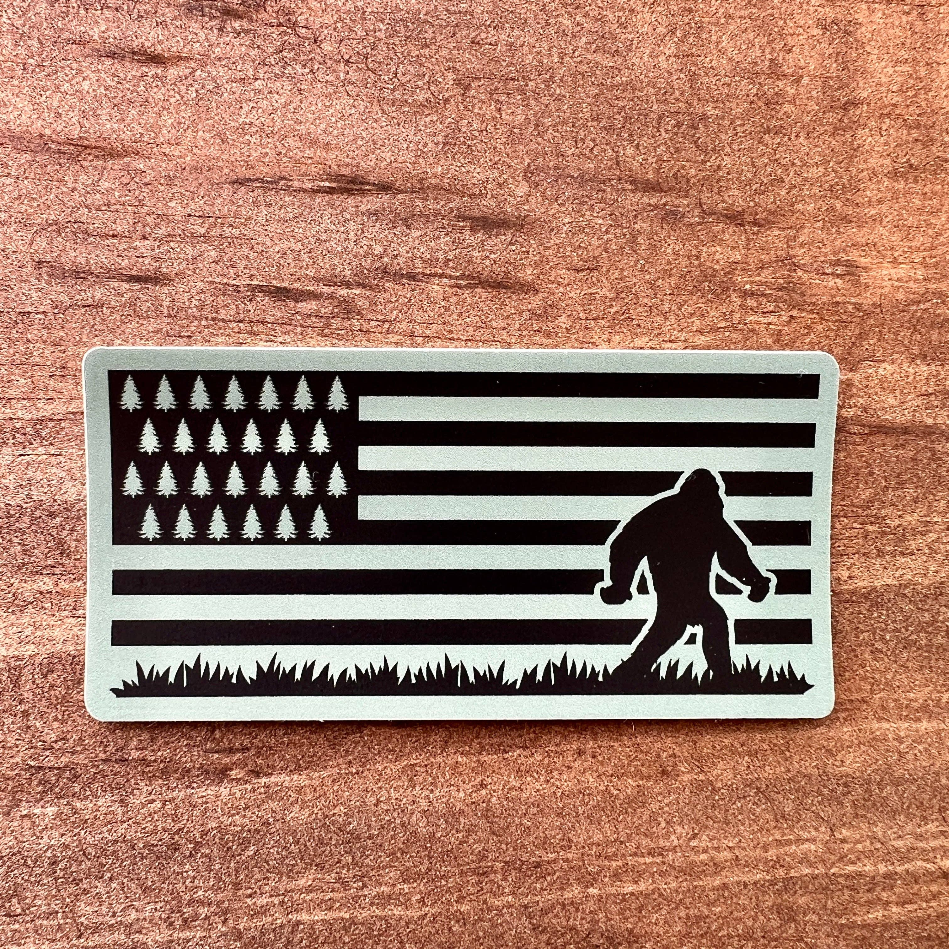 Bigfoot in Flag Sticker 059
