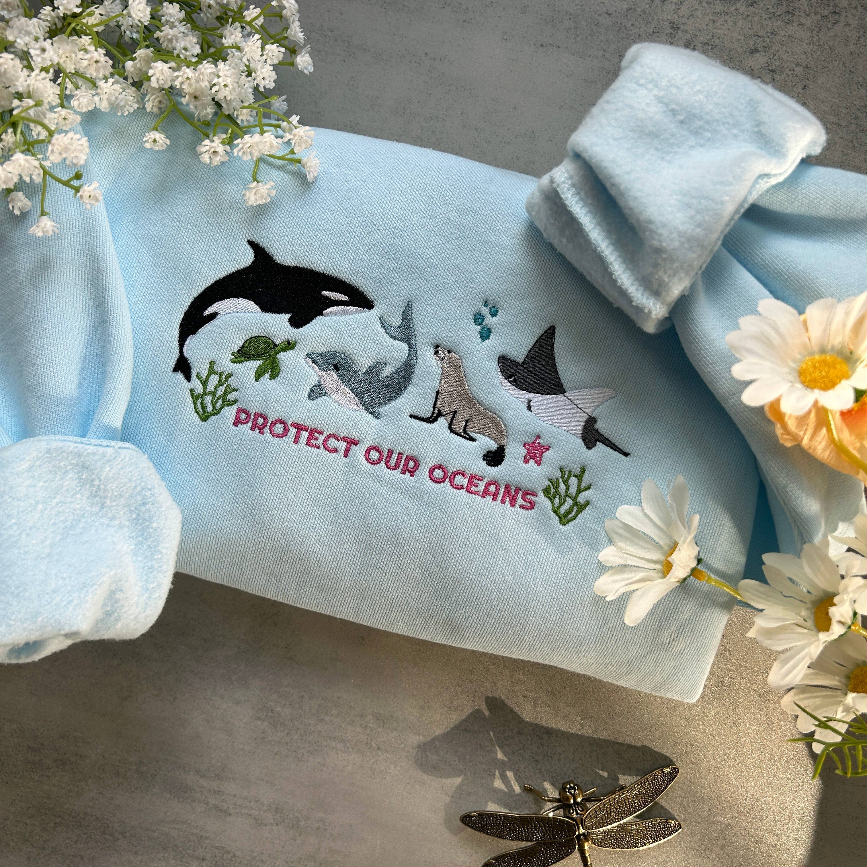 Protect Our Oceans Wildlife Conservation Embroidered Sweatsh