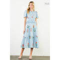 /Size Xl/ Short Sleeve Striped Floral Detail Tiered Dress