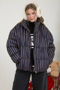 Striped High Neck Puffer Jacket