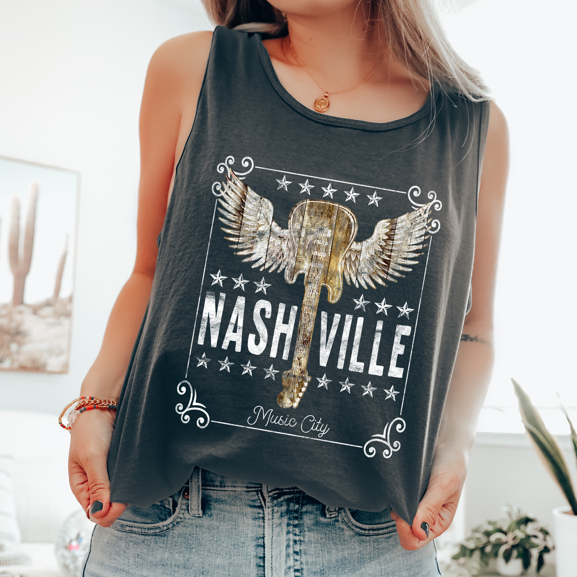 Nashville Music City, Country, Western, Guitar Tank Top