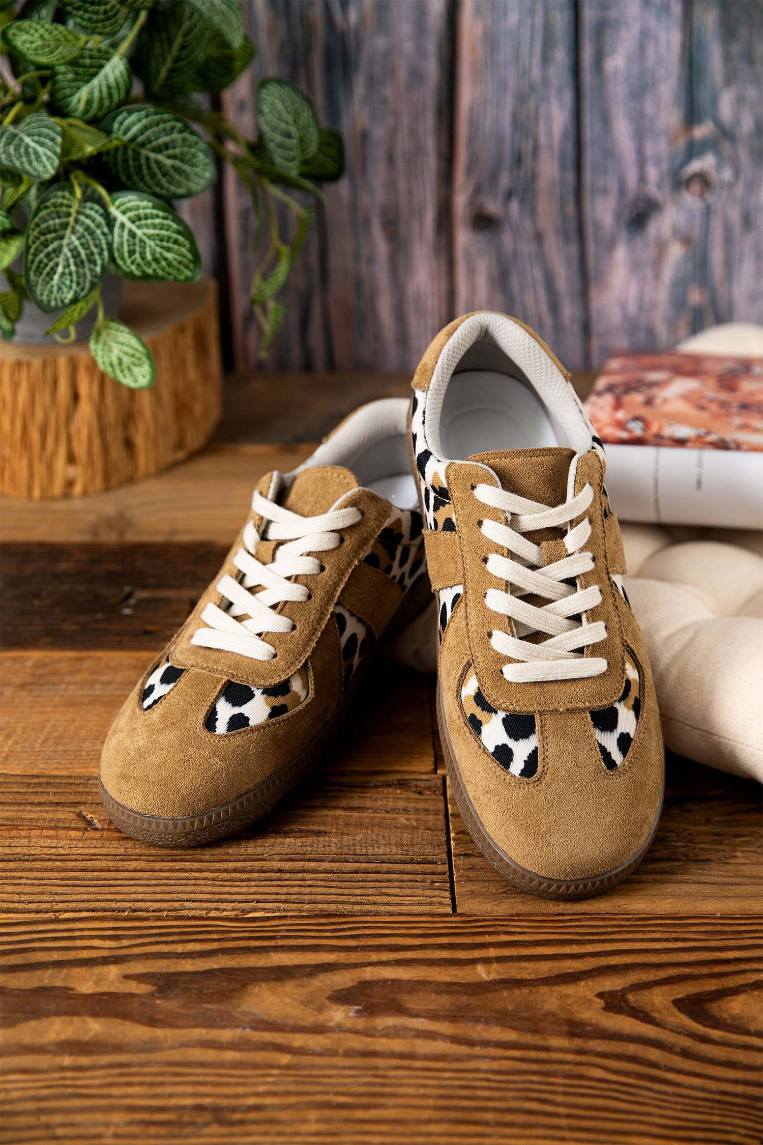 Color Block Leopard Print Patchwork Lace-Up Flat Shoes