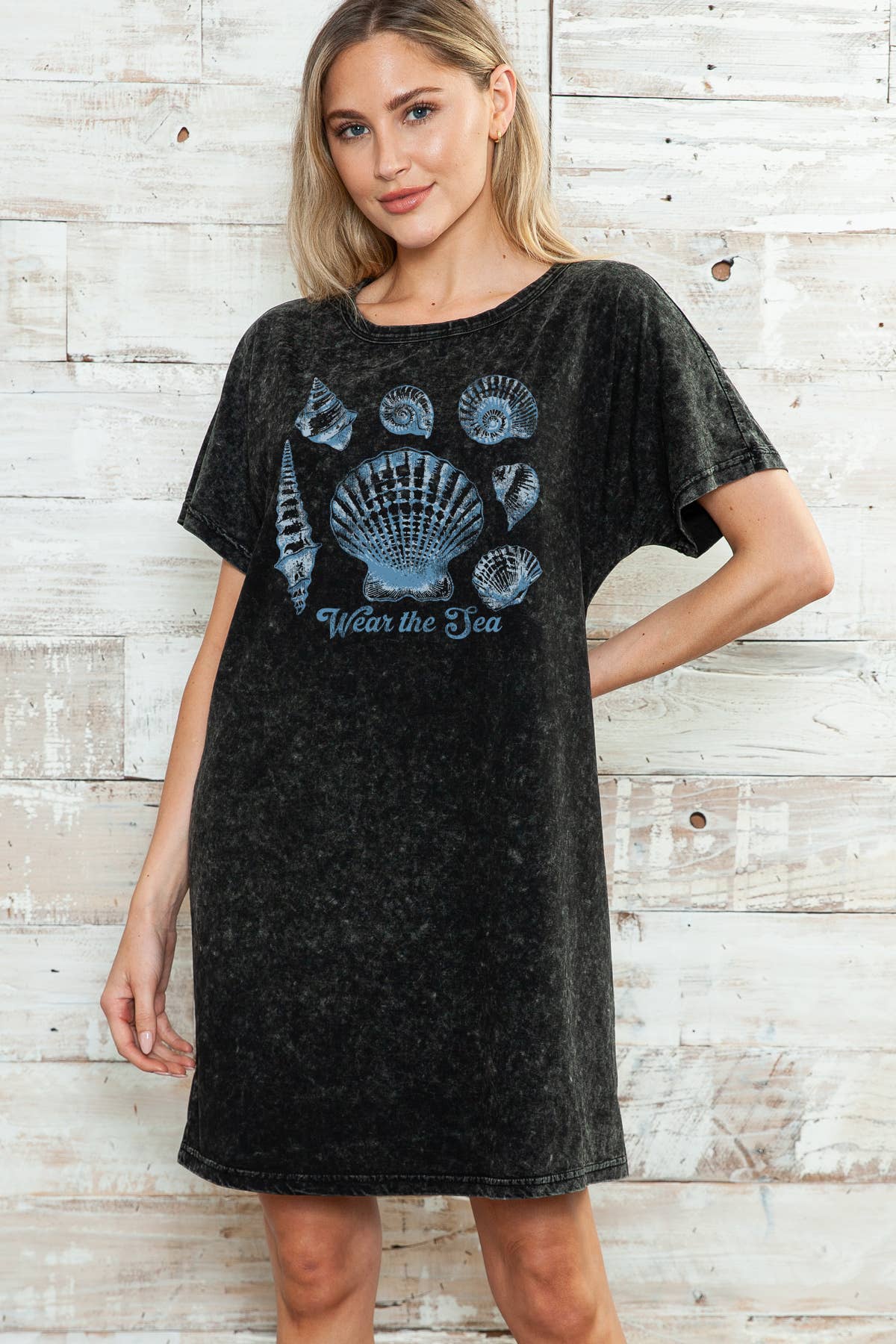 Women Seashell Graphic Print Mineral Wash Dress