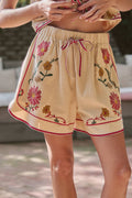 Embroidered Floral Drawstring Shorts