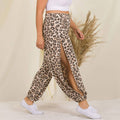 ,,,...SI-22153 Plus Leopard Split Side Pants  Elastic Waist