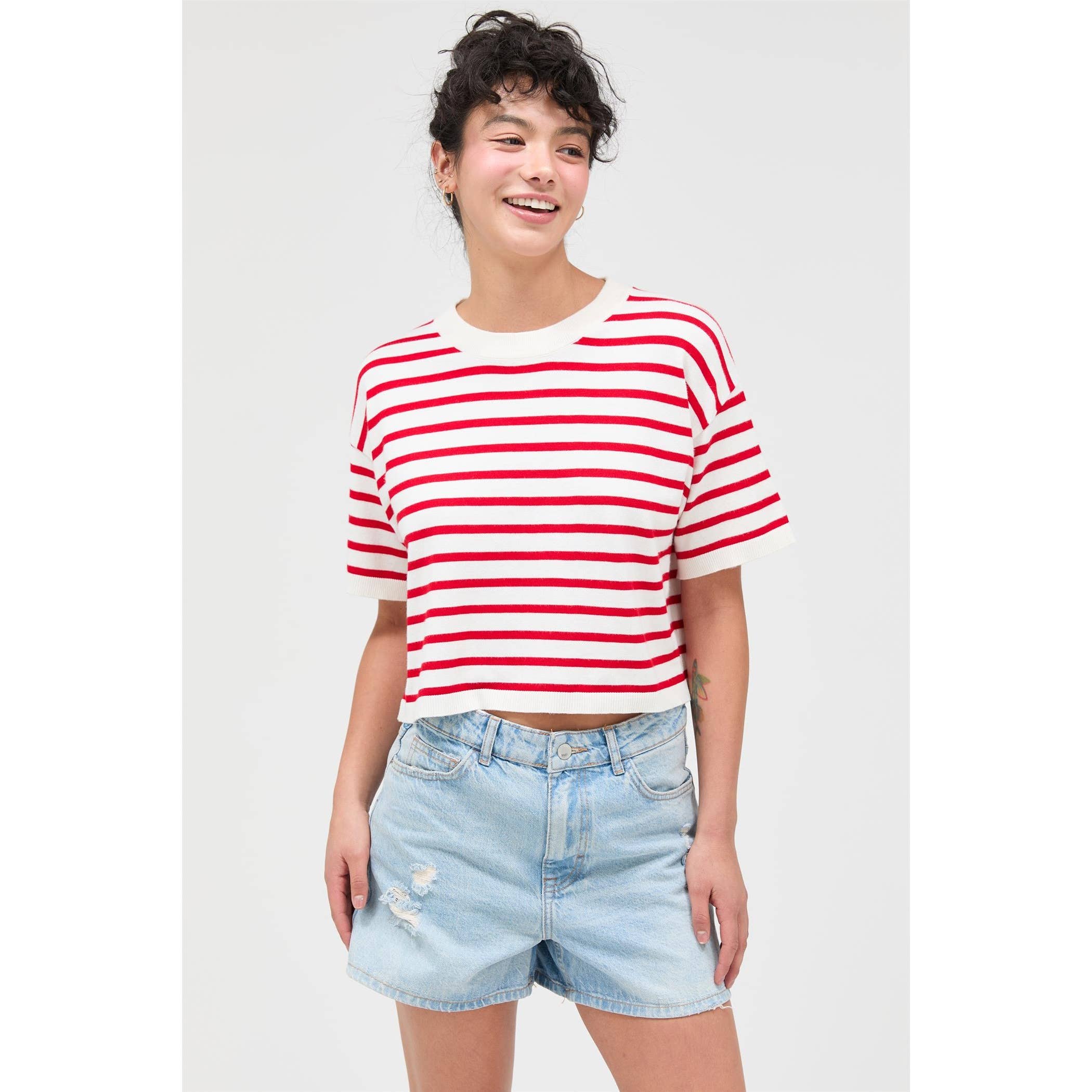 Round Neck Striped Crop Top