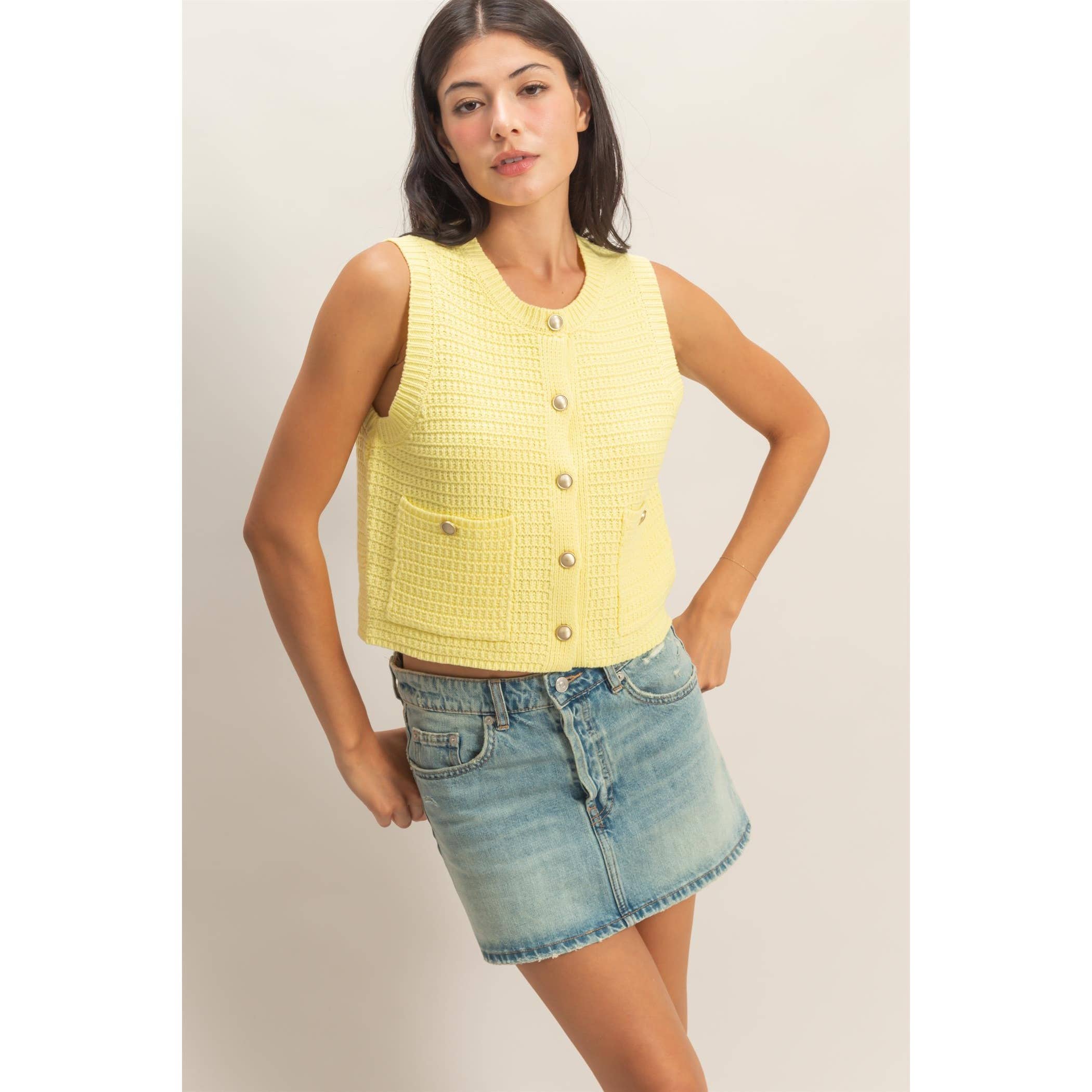Textured Button-Front Vest with Pocket
