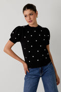 Round Neck Puff Short Sleeve "Polka Dot" Embroidered Sweater