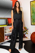 IR5317 Zip Up Silky Cargo Jumpsuit with Waist Belt