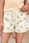 Mallard Duck Print Drawstring Waist Casual Shorts