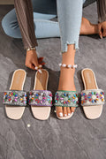 Rhinestone Pearl Decoration Square Head Beach Slippers