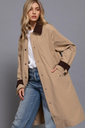 .....0910 Contrast Collar Long Trench Coat SI-28759