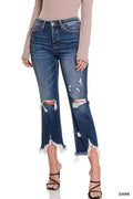...SI-23876 Mid-Rise Distressed Bootcut Cropped Denim Pants