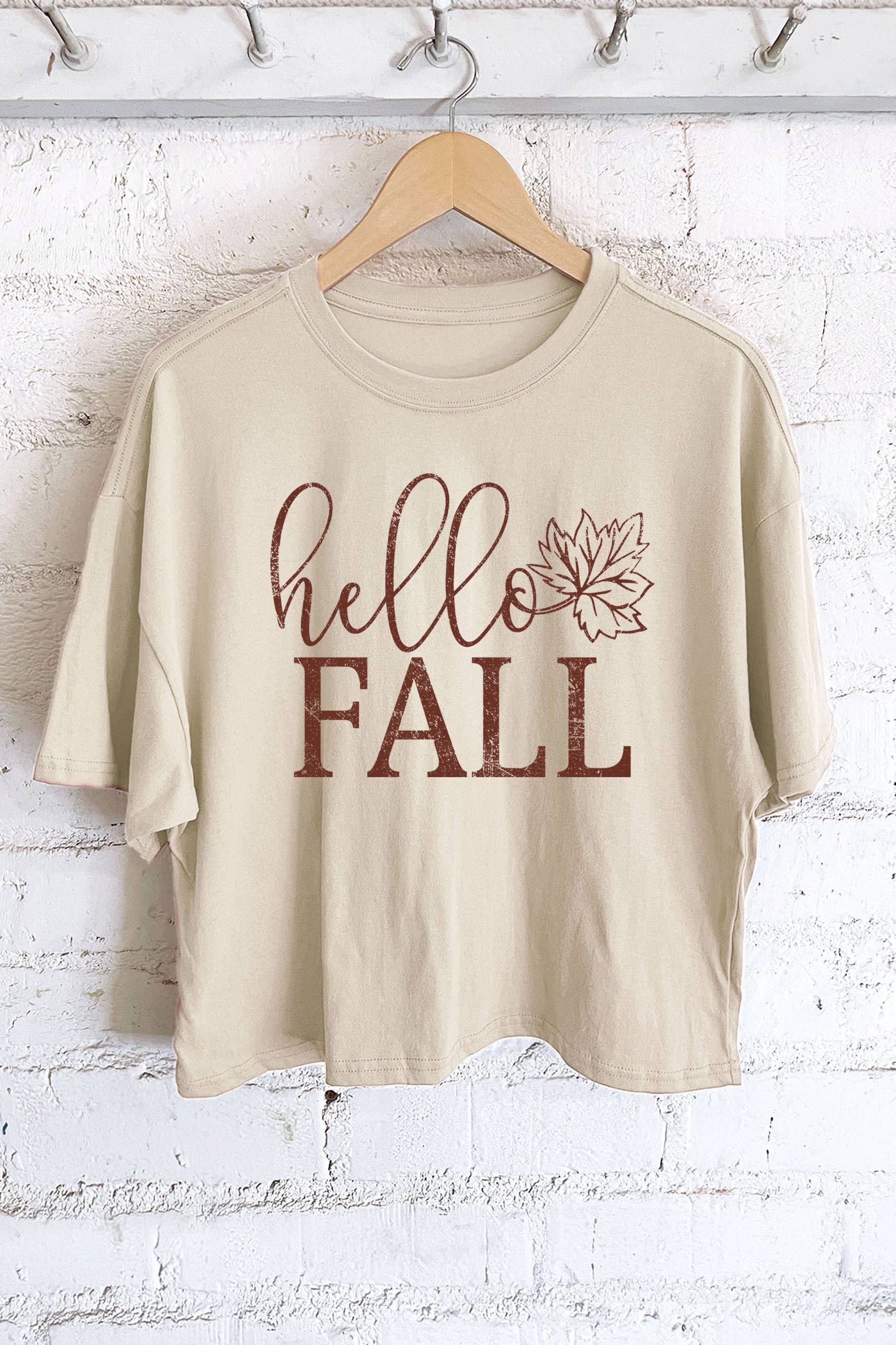 Hello Fall Graphic Long Crop Top
