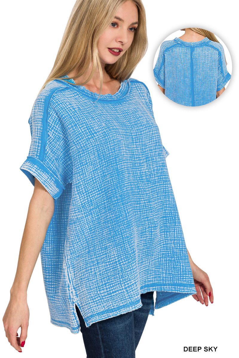 1016 Acid Washed Double Gauze Cuffed Short Sleeve Tee SI-27649