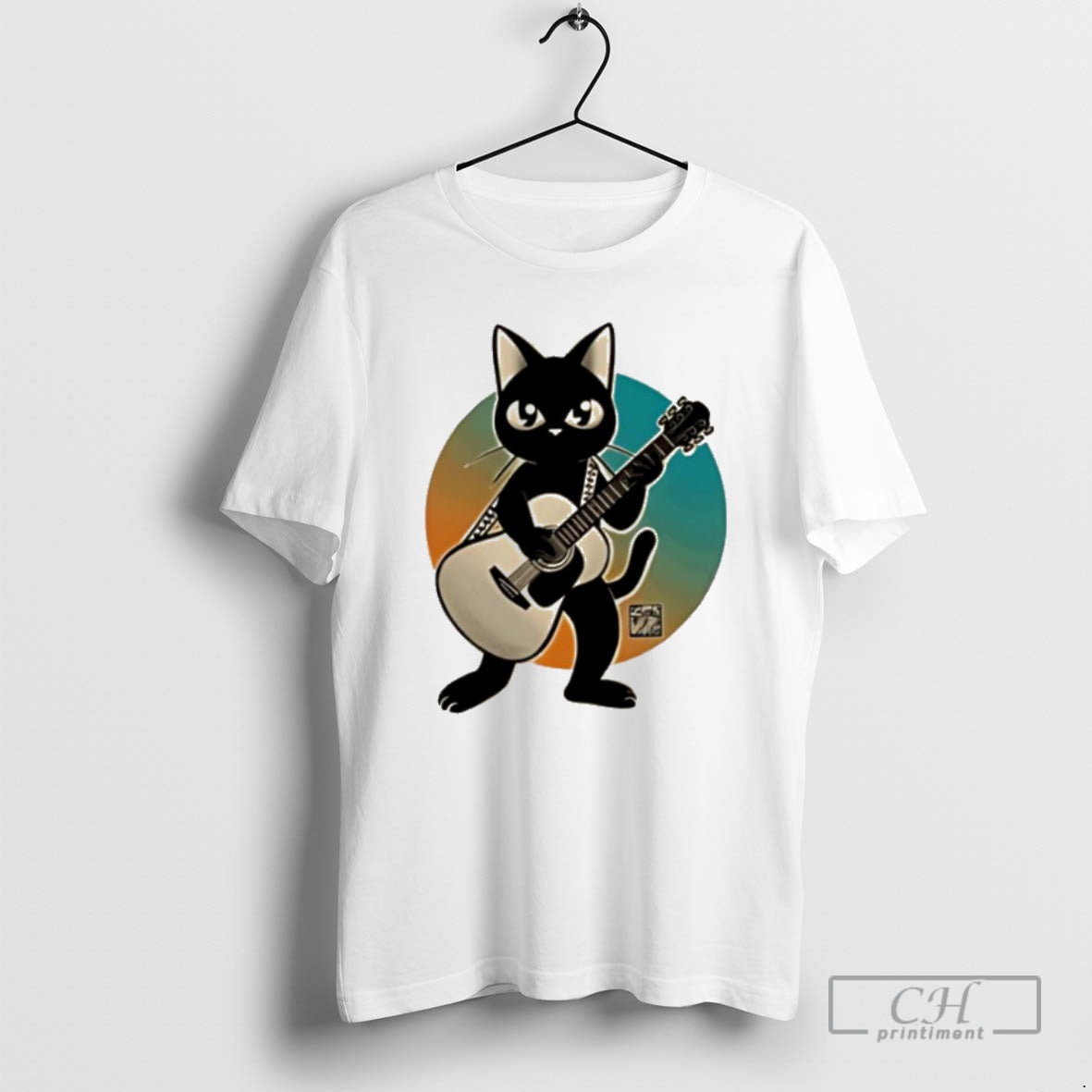 Classic Acoustic Guitar Black Cat Shirt Sweater
