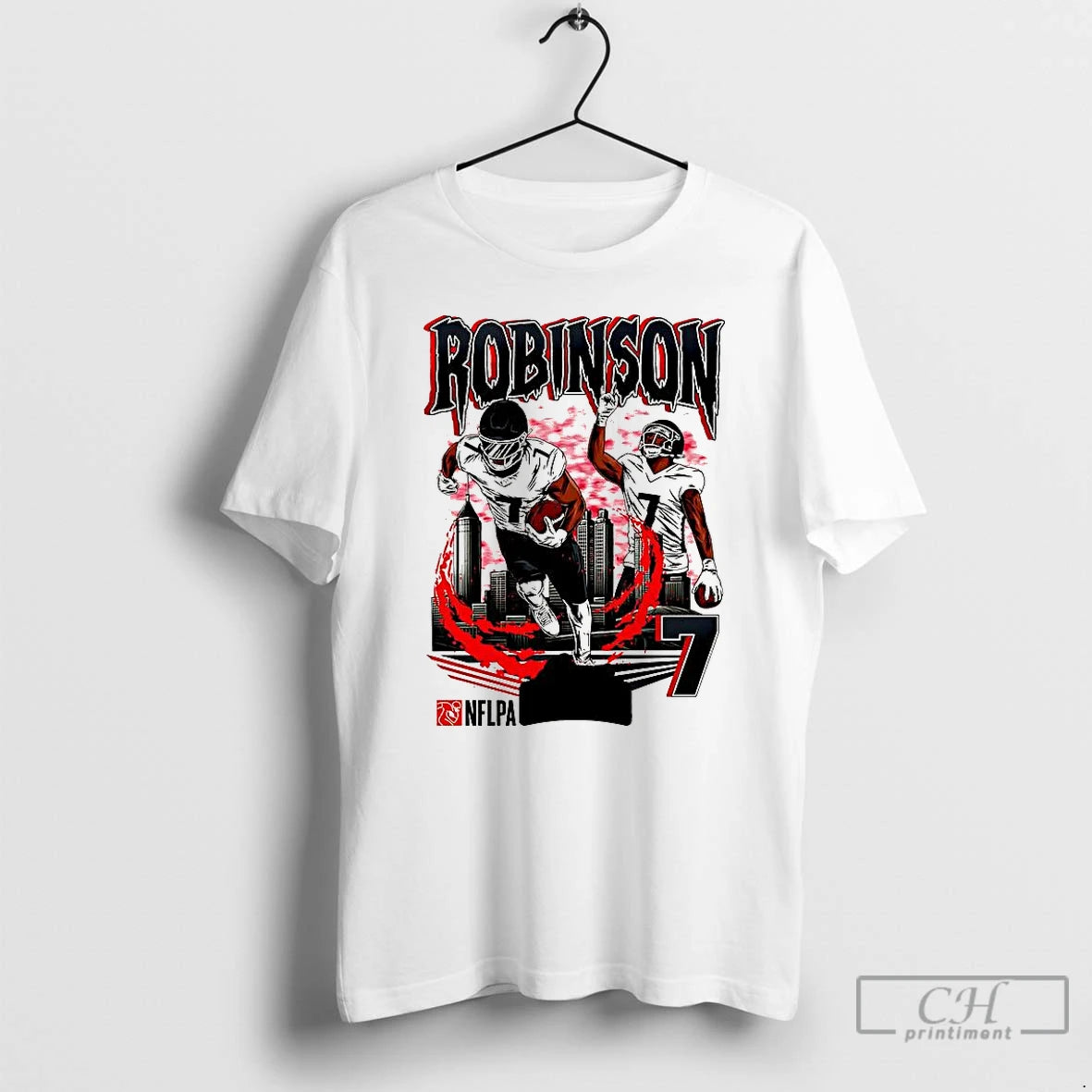 Classic Bijan Robinson Atlanta Falcons Football Number 7 Skyline T Shirts