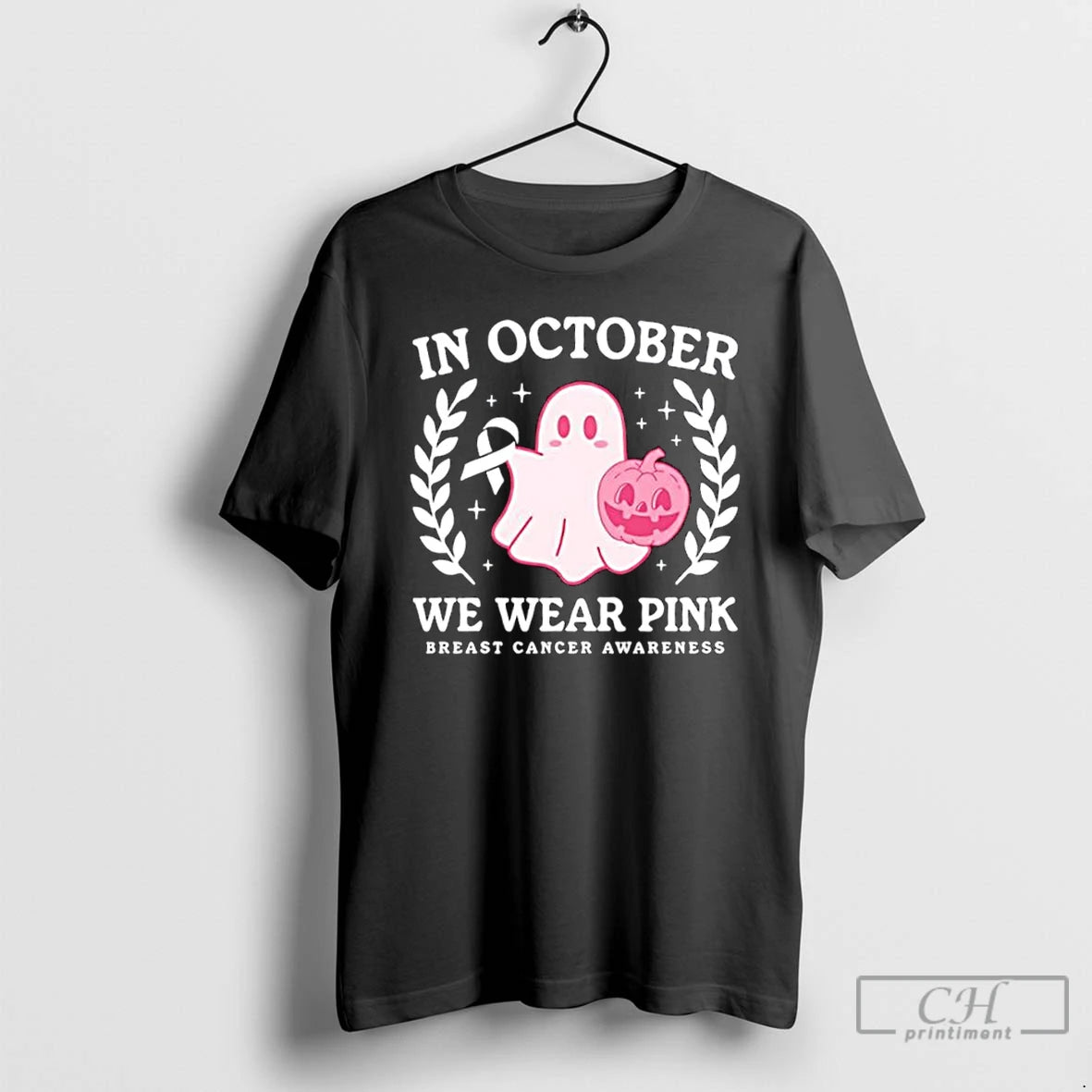 Classic Ghost We Wear Pink Breast Cancer Awareness In October T Shirts