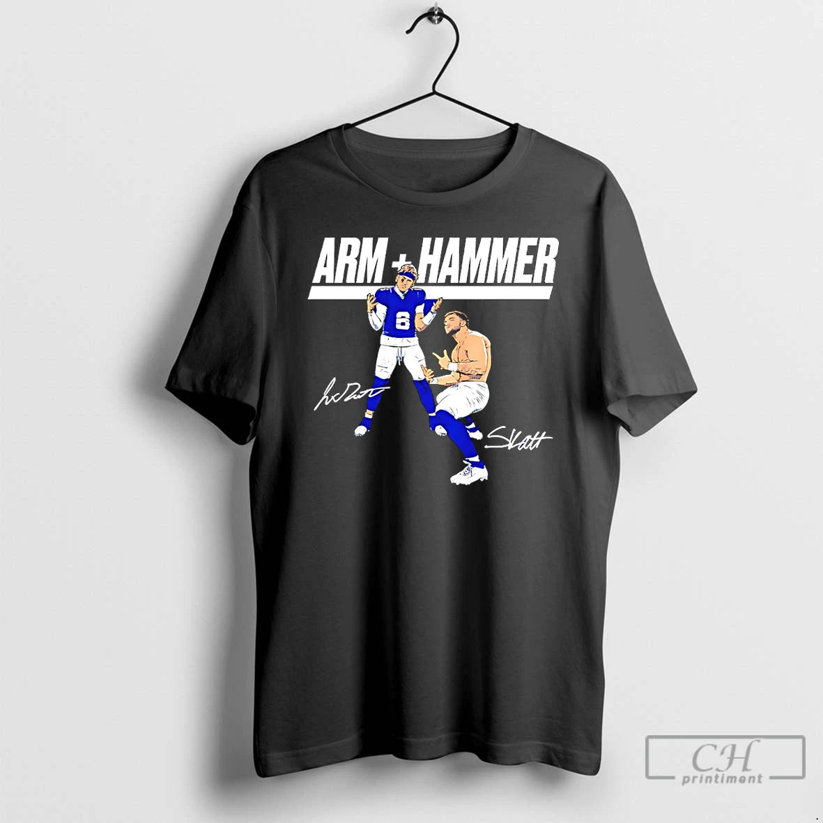 Classic Jaxson Dart And Cam Skattebo Arm Plus Hammer New York Giants Signature T Shirts