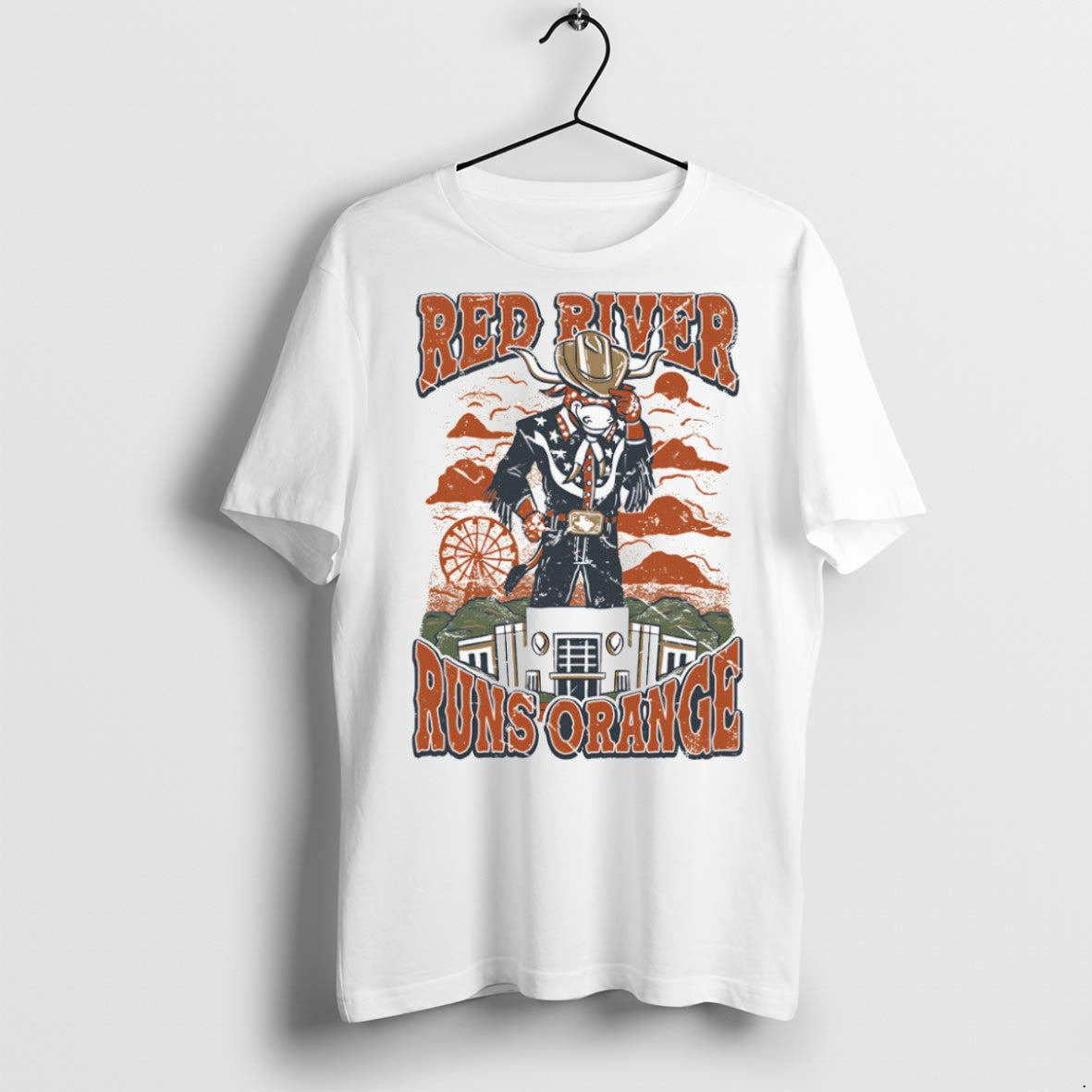 Classic Red River Runs Orange Texas Longhorns T Shirts